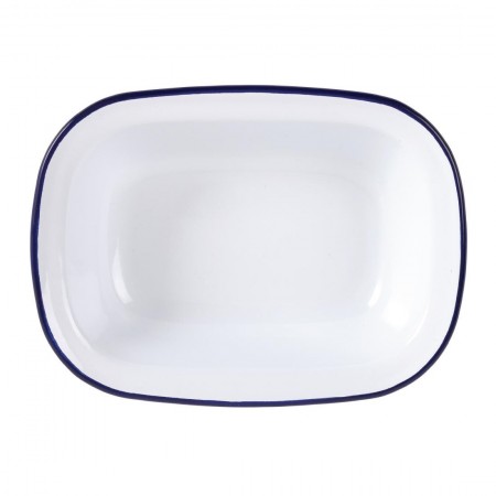 Plats rectangulaires - 280 x 190 x 55 mm - Couleur blanche et bleu - Olympia Enamel - Lot de 6