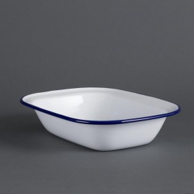 Plats rectangulaires - 280 x 190 x 55 mm - Couleur blanche et bleu - Olympia Enamel - Lot de 6