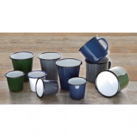 Pot à sauce - Acier émaillé - 114 ml - Couleur blanc et bleu  - Olympia Enamel - Lot de 6