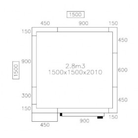 Chambre froide négative - 1500 x 1500 x 2010 - 2.8 m³ - Classe T