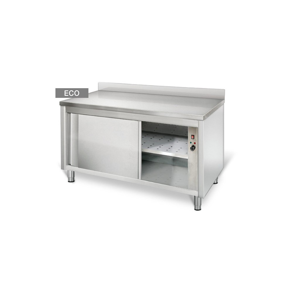 Meuble chauffant inox portes coulissantes 1200 x 700 x 850 avec dosseret Meuble chauffant inox portes coulissantes 1200 x 700 x 850 avec dosseret