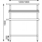 Table inox - Support bacs inox - 1 étagère supérieure - AISI 430 - 1200 (L) x 600 (P) x 1500 (H) mm