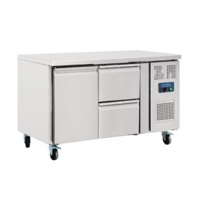 Table réfrigérée positive - GN1/1 - Garantie 2 ans - 228 L - 1 porte + 2 tiroirs - 1360 (L) x 700 (P) mm - Classe T