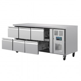 Table réfrigérée positive - Tropicalisée - GN1/1 - Garantie 2 ans - 465 L - 6 tiroirs - 1795 (L) x 700 (P) mm - Classe T