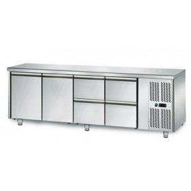 Table réfrigérée positive - GN 1/1 - 421 L - 2 portes + 4 tiroirs à droite - 2230 (L) x 700 (P) mm - Classe N