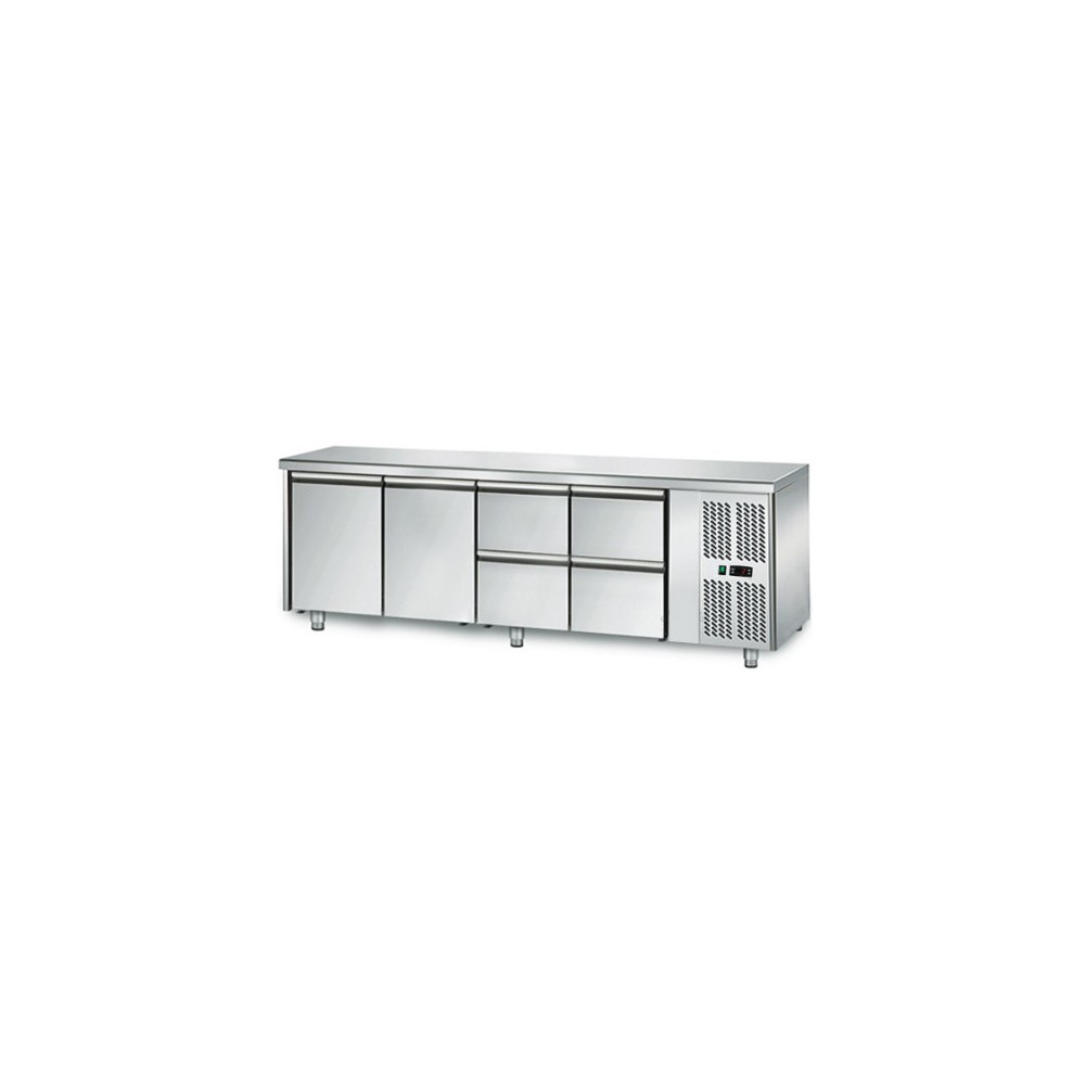 Table réfrigérée positive - GN 1/1 - 421 L - 2 portes + 4 tiroirs à droite - 2230 (L) x 700 (P) mm - Classe N Table réfrigérée positive - GN 1/1 - 421 L - 2 portes + 4 tiroirs à droite - 2230 (L) x 700 (P) mm - Classe N