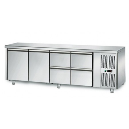 Table réfrigérée positive - GN 1/1 - 421 L - 2 portes + 4 tiroirs à droite - 2230 (L) x 700 (P) mm - Classe N