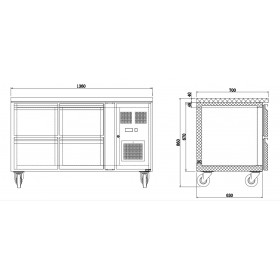 Table réfrigérée positive - GN 1/1 - Garantie 2 ans - 314 L - 4 tiroirs - 1360 (L) x 700 (P) mm - Classe T