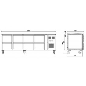 Table réfrigérée positive - GN1/1 - 616 L - 8 tiroirs - Garantie 2 ans - 2230 (L) x 700 (P) mm - Classe T
