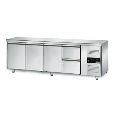 Table réfrigérée positive - GN 1/1 - 421 L - 3 portes + 2 tiroirs à droite - 2230 (L) x 700 (P) mm - Classe N