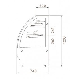 Vitrine réfrigérée positive - Bombée - 610 L. - 1800 (L) x 740 (P) x 1200 (H) mm - Avec éclairage - Classe N