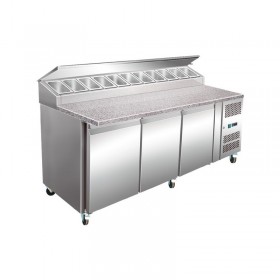 Meuble à pizza - Tropicalisé - Garantie 2 ans - 600 L - 3 portes + roulettes - 12 x GN 1/3 - Classe T