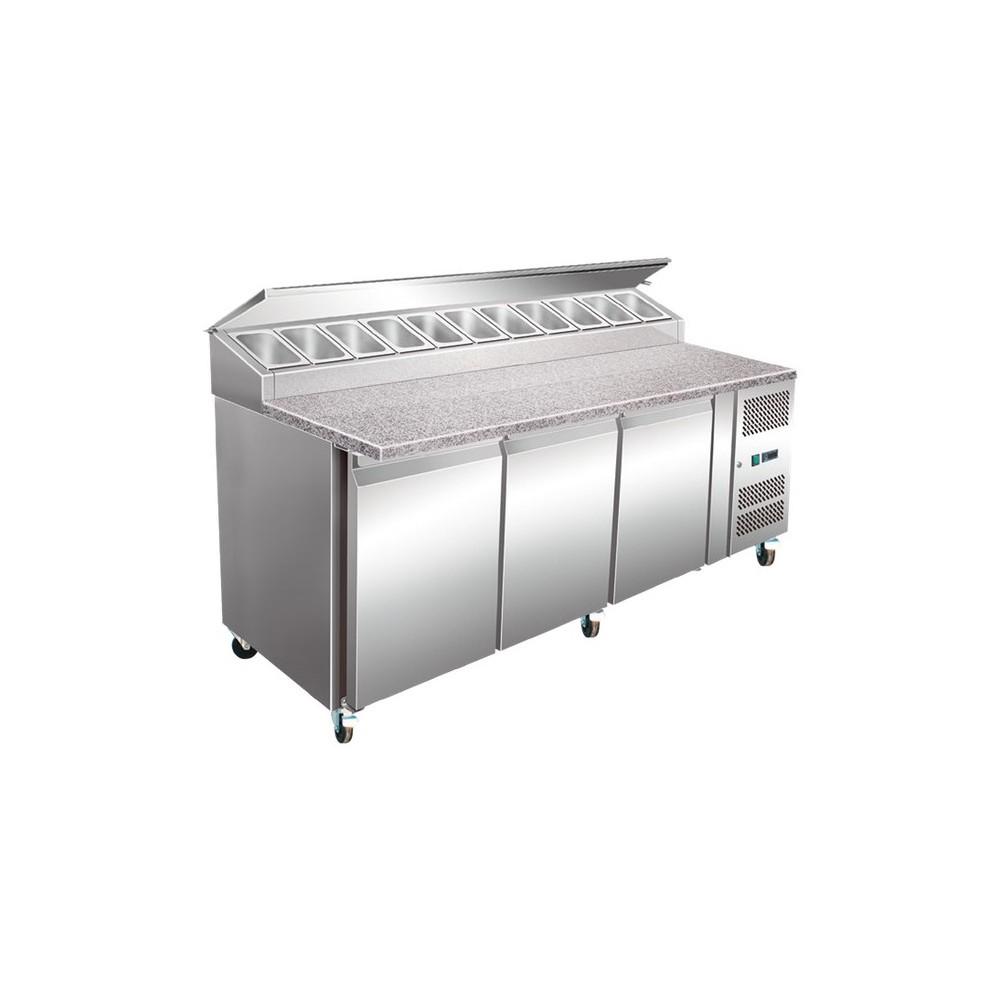 Meuble à pizza - Tropicalisé - Garantie 2 ans - 600 L - 3 portes + roulettes - 12 x GN 1/3 - Classe T Meuble à pizza - Tropicalisé - Garantie 2 ans - 600 L - 3 portes + roulettes - 12 x GN 1/3 - Classe T