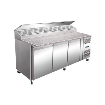 Meuble à pizza - Tropicalisé - Garantie 2 ans - 600 L - 3 portes + roulettes - 12 x GN 1/3 - Classe T