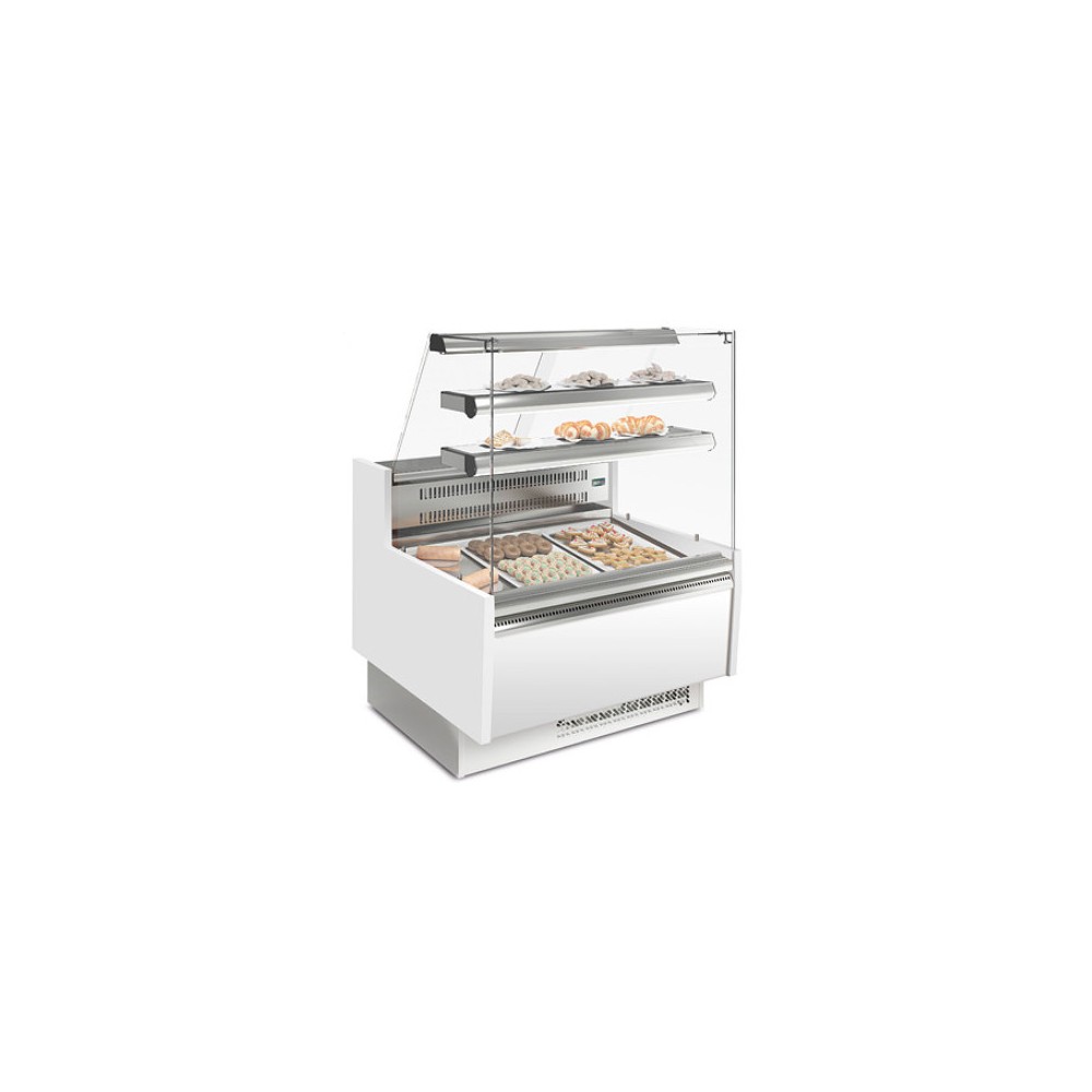 Vitrine réfrigérée positive - Vitre droite - Blanc - 2500 (L) x 985 (P) x 1345 (H) mm - Avec éclairage - Classe N Vitrine réfrigérée positive - Vitre droite - Blanc - 2500 (L) x 985 (P) x 1345 (H) mm - Avec éclairage - Classe N