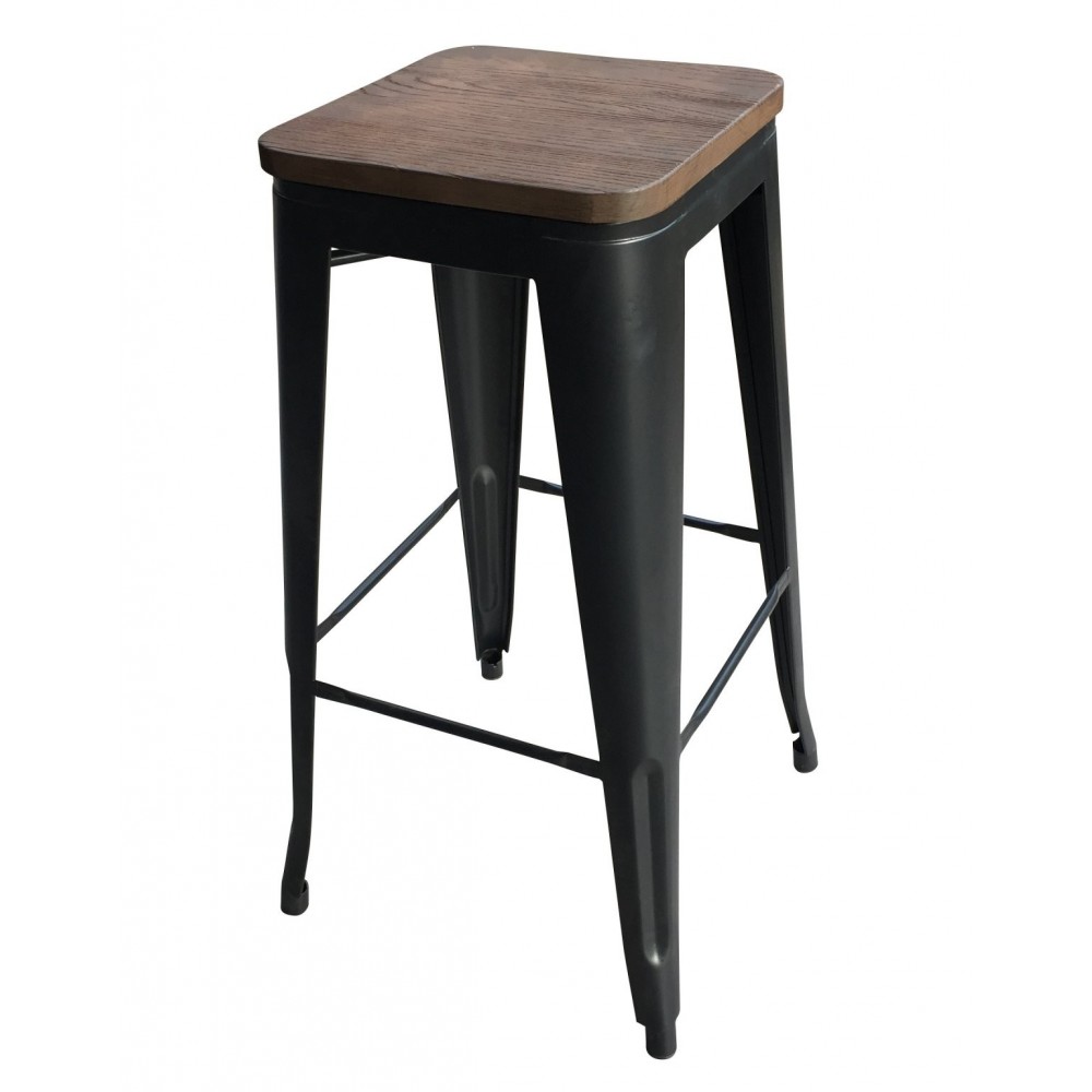Tabouret métallique INDUSTRIEL empilable assise Bois Tabouret métallique INDUSTRIEL empilable assise Bois