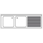 Plonge inox double bac - AISI 304 - 1500 (L) x 600 (P) x 900 (H) mm