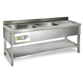 Plonge inox double bac - AISI 304 - 1500 (L) x 600 (P) x 900 (H) mm