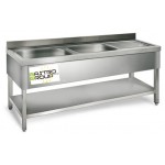 Plonge inox double bac - AISI 304 - 1500 (L) x 600 (P) x 900 (H) mm