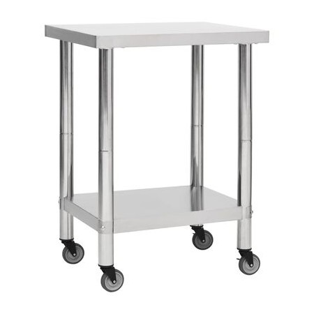 TABLE INOX SUR ROULETTES -800 (L) x 600 (P) x 850 (H) mm