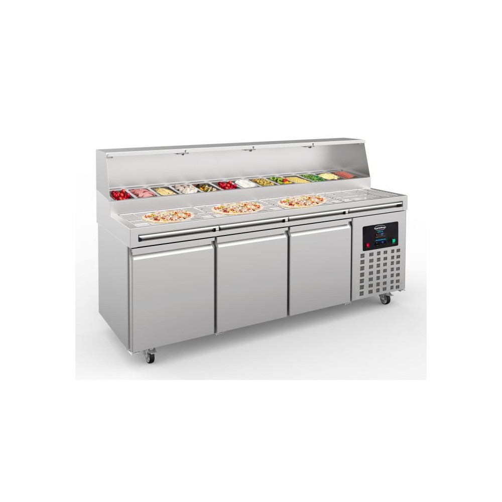 Meuble à pizza - ECO - Paiement 4X - 3 portes + roulettes - 9 x GN 1/3 - Classe N Meuble à pizza - ECO - Paiement 4X - 3 portes + roulettes - 9 x GN 1/3 - Classe N