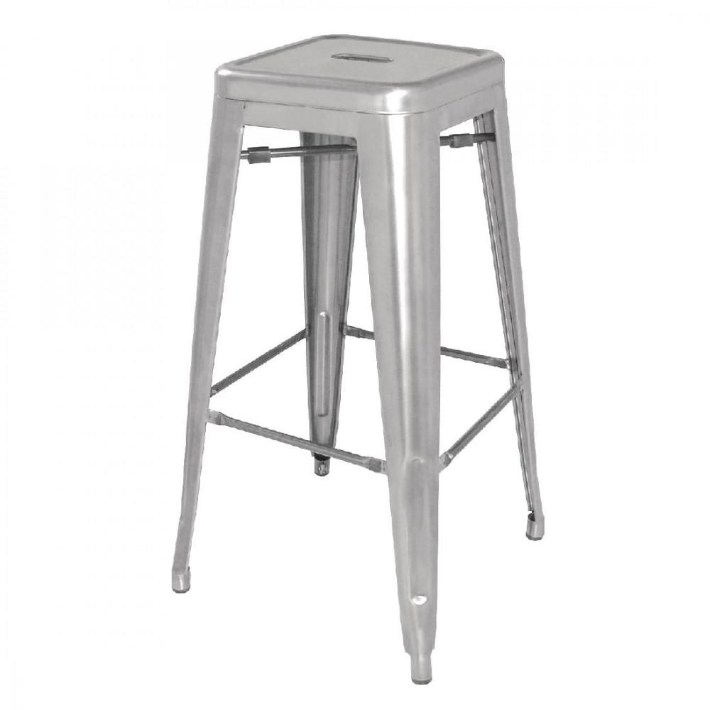 Tabourets hauts en acier galvanisé - Gris argenté - lot de 4 Tabourets hauts en acier galvanisé - Gris argenté - lot de 4