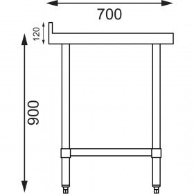 Table inox adossée - AISI 430 -1500 (L) x 700 (P) x 900 (H) mm