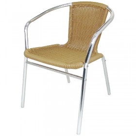 Fauteuils empilables en aluminium et rotin naturel