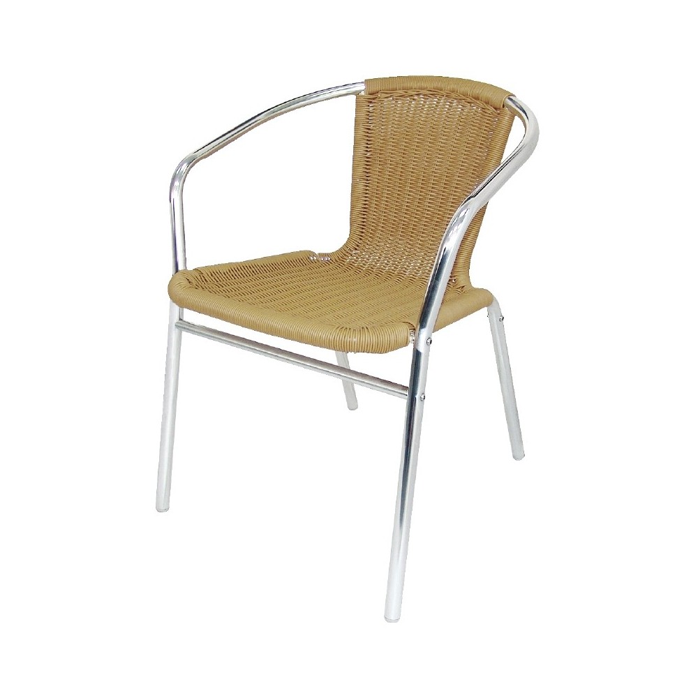 Fauteuils empilables en aluminium et rotin naturel Fauteuils empilables en aluminium et rotin naturel