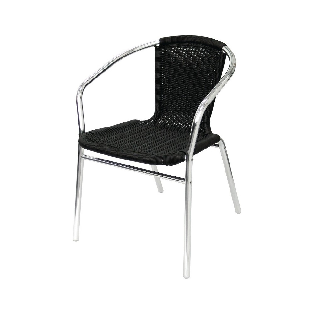 Fauteuils empilables en aluminium et rotin noir Fauteuils empilables en aluminium et rotin noir