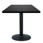 Table carré de restaurant avec base carré en acier inoxidable