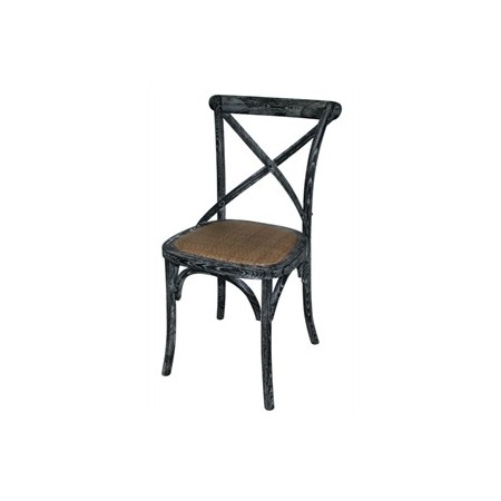 Chaise en bois noir patiné avec dossier croisé