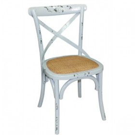 Chaise en bois bleu avec dossier croisé