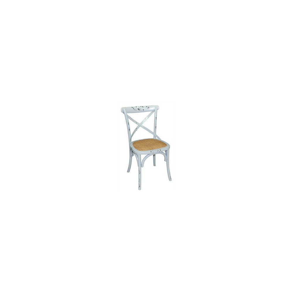 Chaise en bois bleu avec dossier croisé Chaise en bois bleu avec dossier croisé