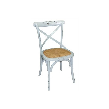 Chaise en bois bleu avec dossier croisé