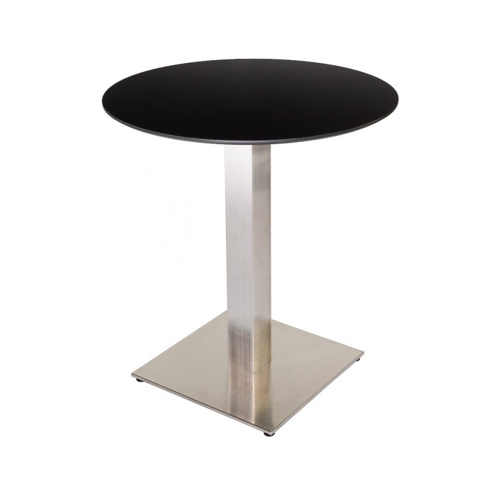 Table de restaurant avec base ronde en fonte avec plateau carré Table de restaurant avec base ronde en fonte avec plateau carré